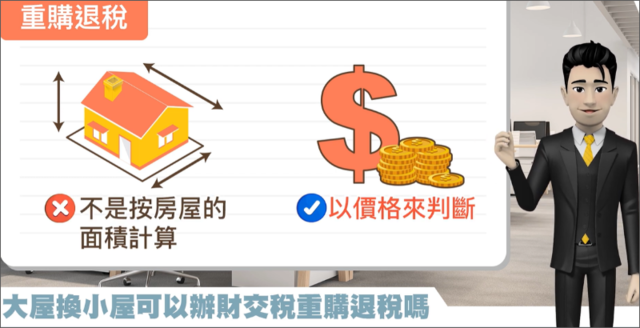 重購退稅是以價格判定，不是以面積判定