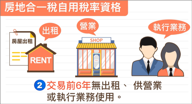 房地合一稅自用稅率資格-交易前6六年無出租供營業使用
