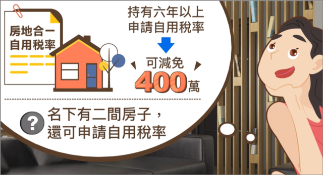 持有6年以上自用稅率可減免400萬