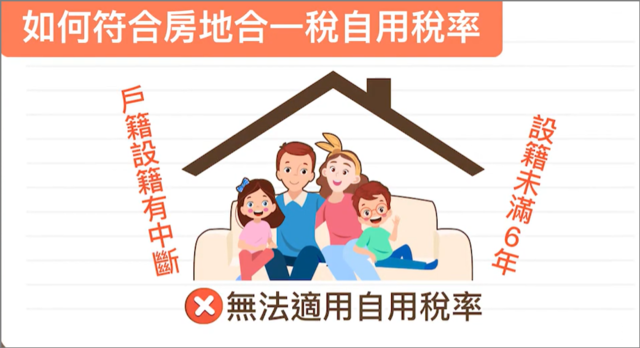 房地合一稅自用稅率如果戶籍有中斷，就無法使用自用稅率